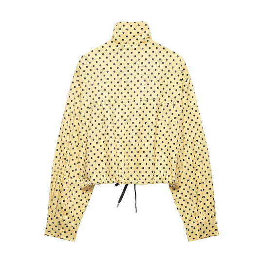 Damen Cropped-Übergangsjacke mit Polka-Dot, hohem Funnelkragen und Tunnelzug Nord Taschen