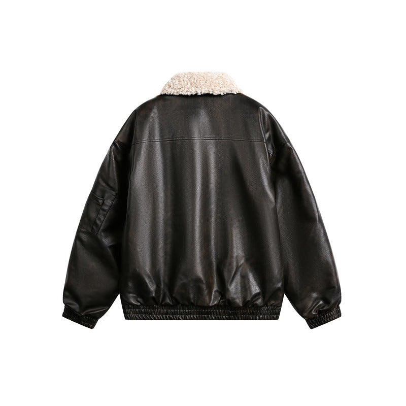 Herren Aviator-inspirierte Kunstleder‑Blousonjacke mit Teddy‑Umlegekragen und Ärmel‑Utilitytasche Nord Taschen