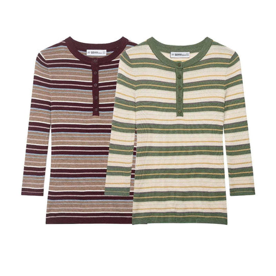 Damen Rippstrick-Longsleeve mit Henley-Knopfleiste und feinem Streifenmuster Nord Taschen