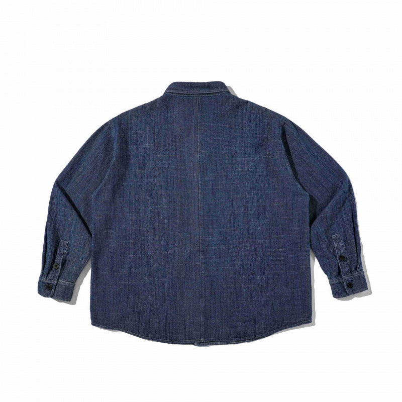 Unisex Kastenförmiges Denim-Overshirt im Worker-Look mit aufgesetzten Taschen und gerundetem Saum Nord Taschen