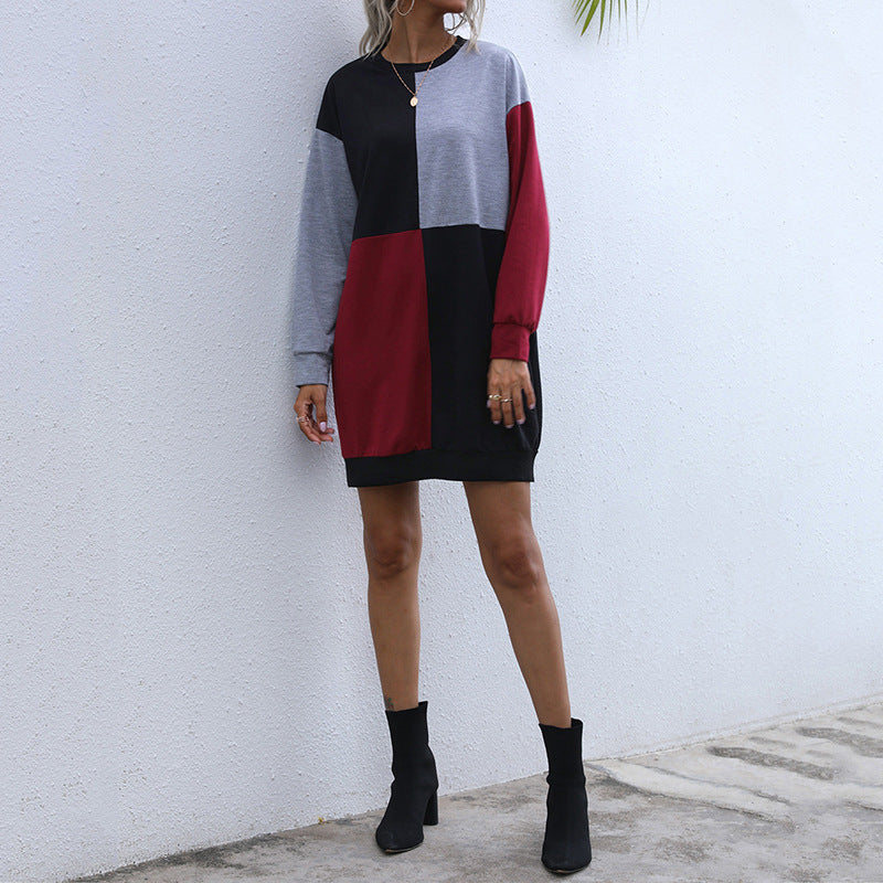 Damen Lockeres Blockdesign-Sweatshirtkleid mit Oversize-Passform und Bündchen Nord Taschen