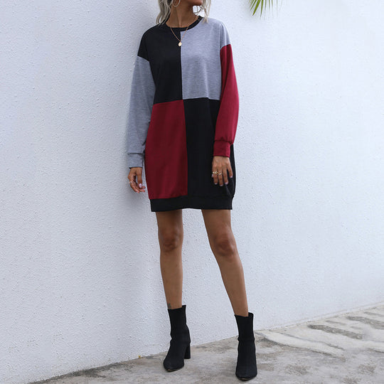 Damen Lockeres Blockdesign-Sweatshirtkleid mit Oversize-Passform und Bündchen Nord Taschen