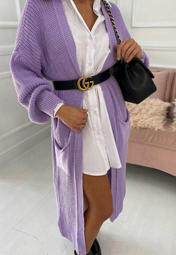 Damen Langer Strickmantel mit großzügigen Taschen