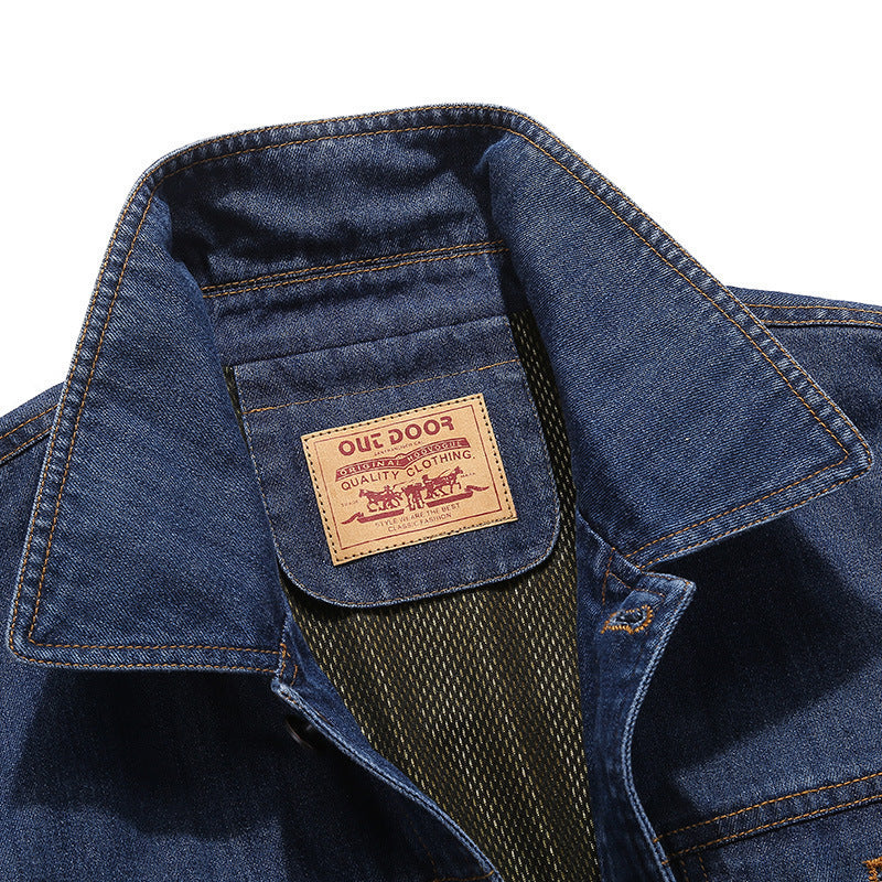 Herren leichte Jeansjacke im Worker-Blouson mit atmungsaktivem Mesh-Innenfutter und Ärmelpatch Nord Taschen