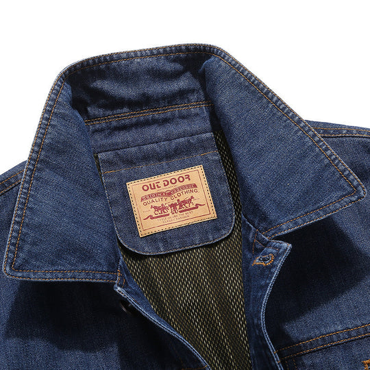 Herren leichte Jeansjacke im Worker-Blouson mit atmungsaktivem Mesh-Innenfutter und Ärmelpatch Nord Taschen