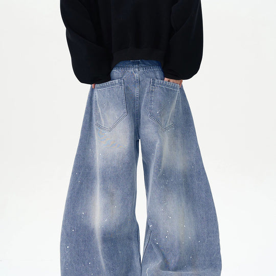 Herren Extraweite Paint‑Effekt Baggy‑Jeans mit tiefem Schritt und Used‑Wash Nord Taschen