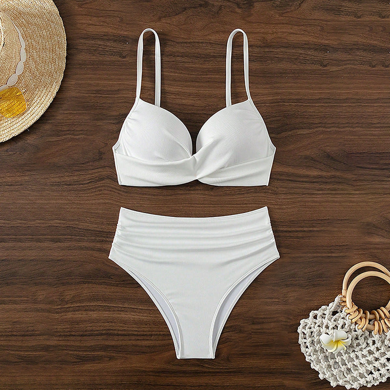 Damen Hoch geschnittenes Bikini-Set mit gefächertem Oberteil