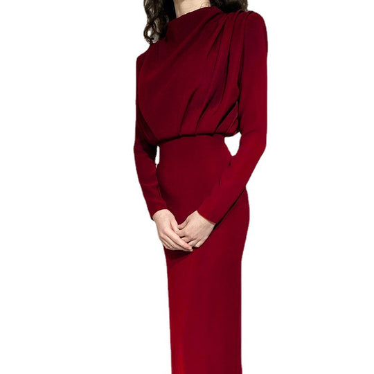 Damen Elegantes Midikleid mit Drapierter Vorderpartie, Hohem Kragen und Tailliertem Bleistiftschnitt Nord Taschen