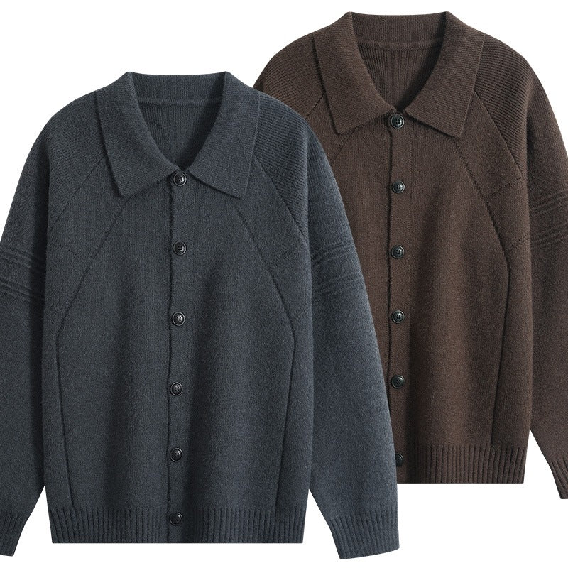 Herren Strickcardigan mit Hemdkragen, Raglanärmeln & geripptem Saum Nord Taschen