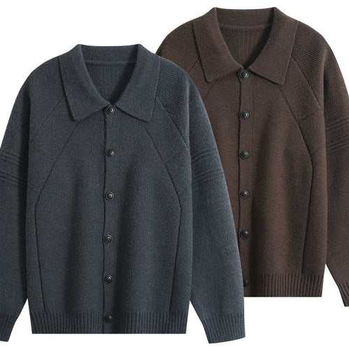 Herren Strickcardigan mit Hemdkragen, Raglanärmeln & geripptem Saum Nord Taschen