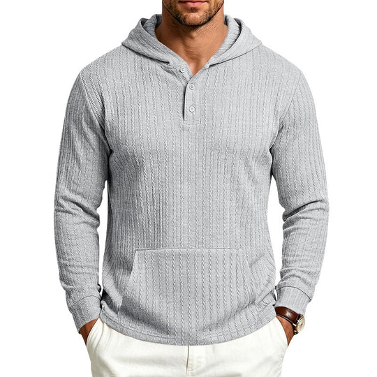 Herren Kapuzenpullover mit Waffelstruktur, Henley-Knopfleiste und Kängurutasche Nord Taschen