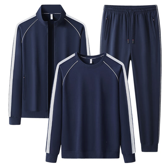 Herren Dreiteiliges Freizeit-Trainingsanzug-Set aus weichem French-Terry mit Reißverschlussjacke, Rundhals-Sweatshirt & Kordel-Jogginghose Nord Taschen