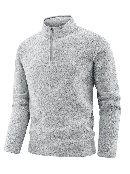 Herren Thermischer Strick-Fleecepullover mit halbem Reißverschluss und Stehkragen Nord Taschen