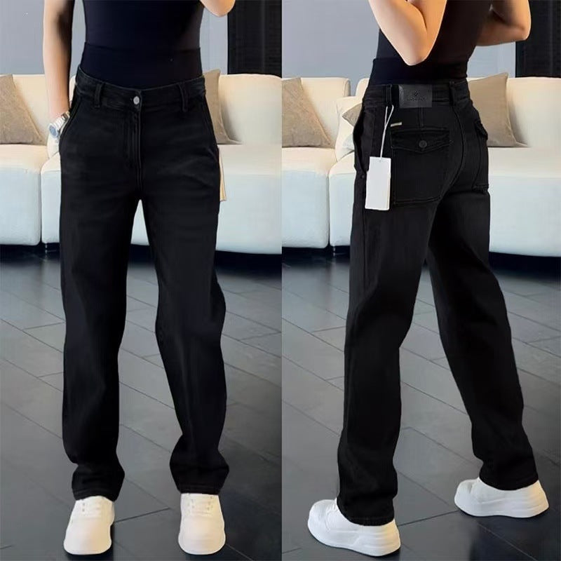 Damen Modische Hohe Taille Jeans Nord Taschen