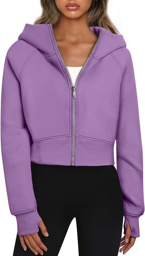 Damen Kurz geschnittener Performance-Kapuzenpullover mit durchgehendem Reißverschluss und Daumenlochbündchen Nord Taschen