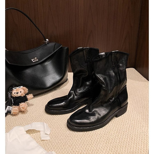 Damen lässige Cowboystiefel aus echtem Glattleder mit weichem, geschlitztem Schaft Nord Taschen