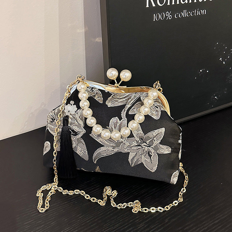 Damen elegante Clutch mit Perlenschmuck Nord Taschen