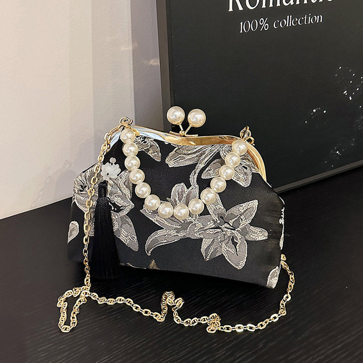 Damen elegante Clutch mit Perlenschmuck Nord Taschen