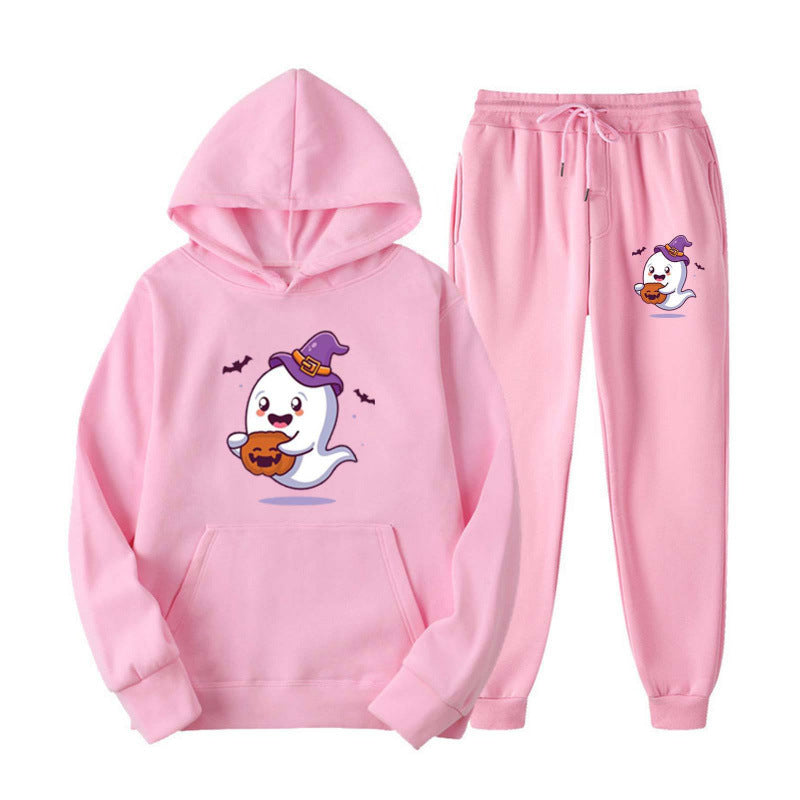 Unisex kuscheliger Kapuzenpullover und Jogginghose Set mit Halloween-Geistprint Nord Taschen
