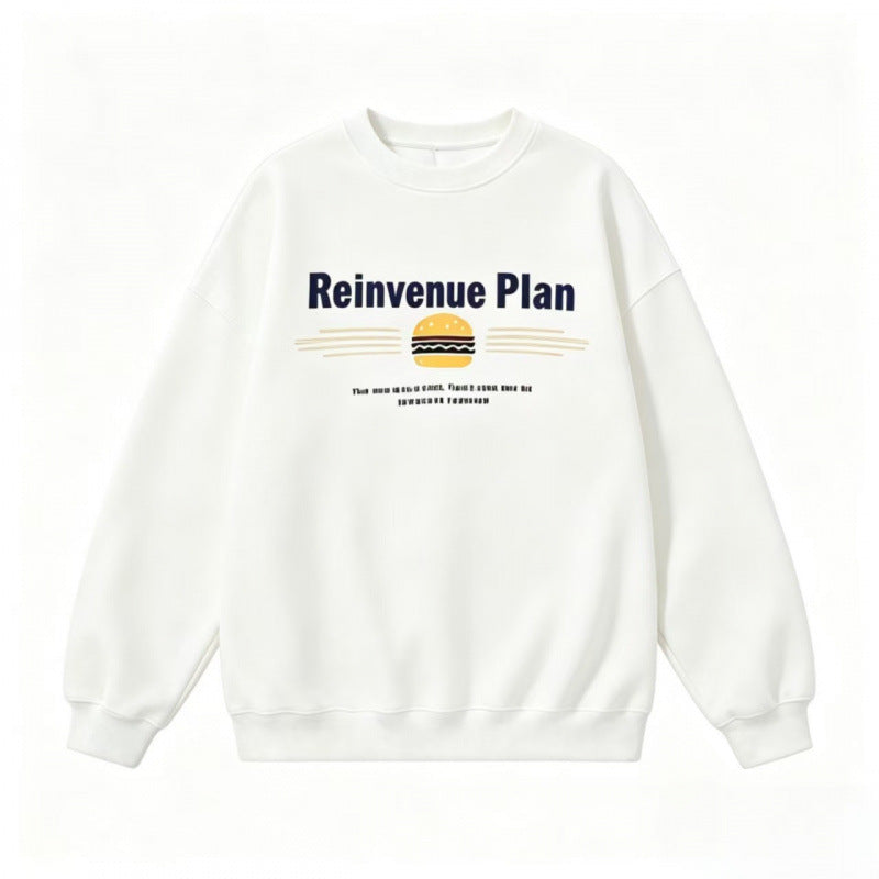 Unisex Oversize-Sweatshirt mit Retro-Burger-Print, Rundhalsausschnitt und gerippten Bündchen Nord Taschen