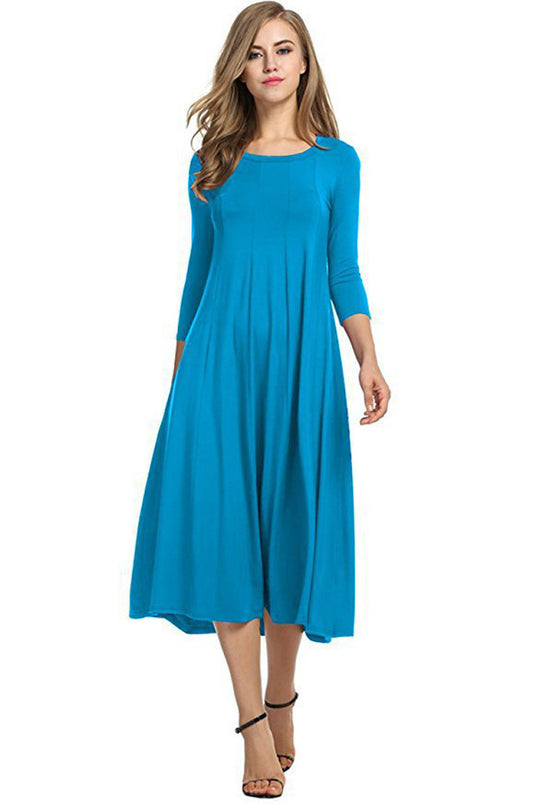 Damen Langes A-Linien Midikleid aus Stretch-Jersey mit Dreiviertelärmeln und Eingrifftaschen Nord Taschen