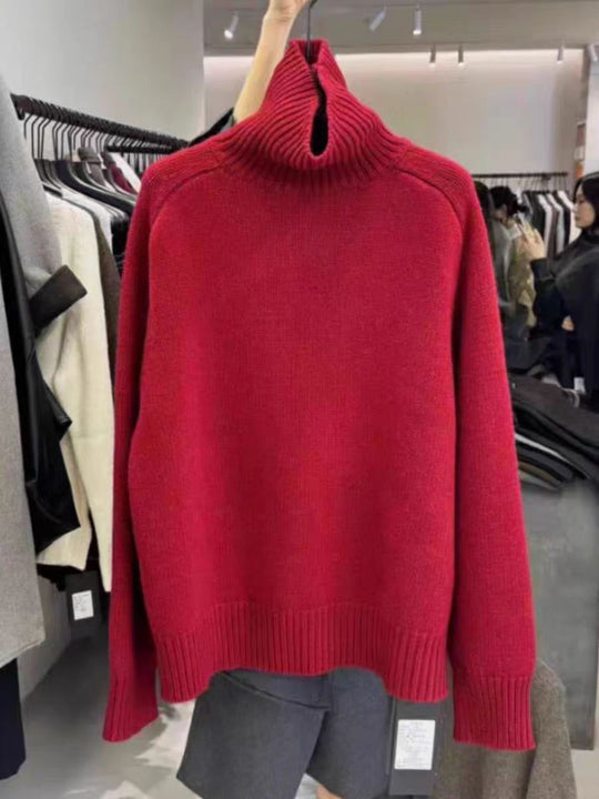 Damen Rollkragenpullover aus feinem Wollmix mit geradem Schnitt und breitem Rippkragen Nord Taschen