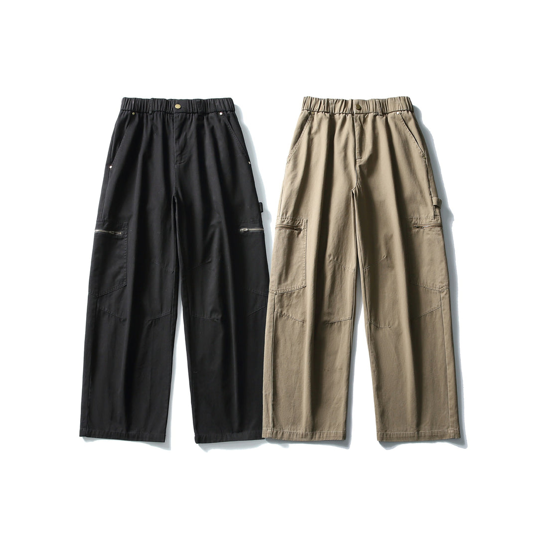 Damen Utility-Cargo-Hose mit weitem Bein, hohem elastischem Bund und Reißverschlusstaschen Nord Taschen