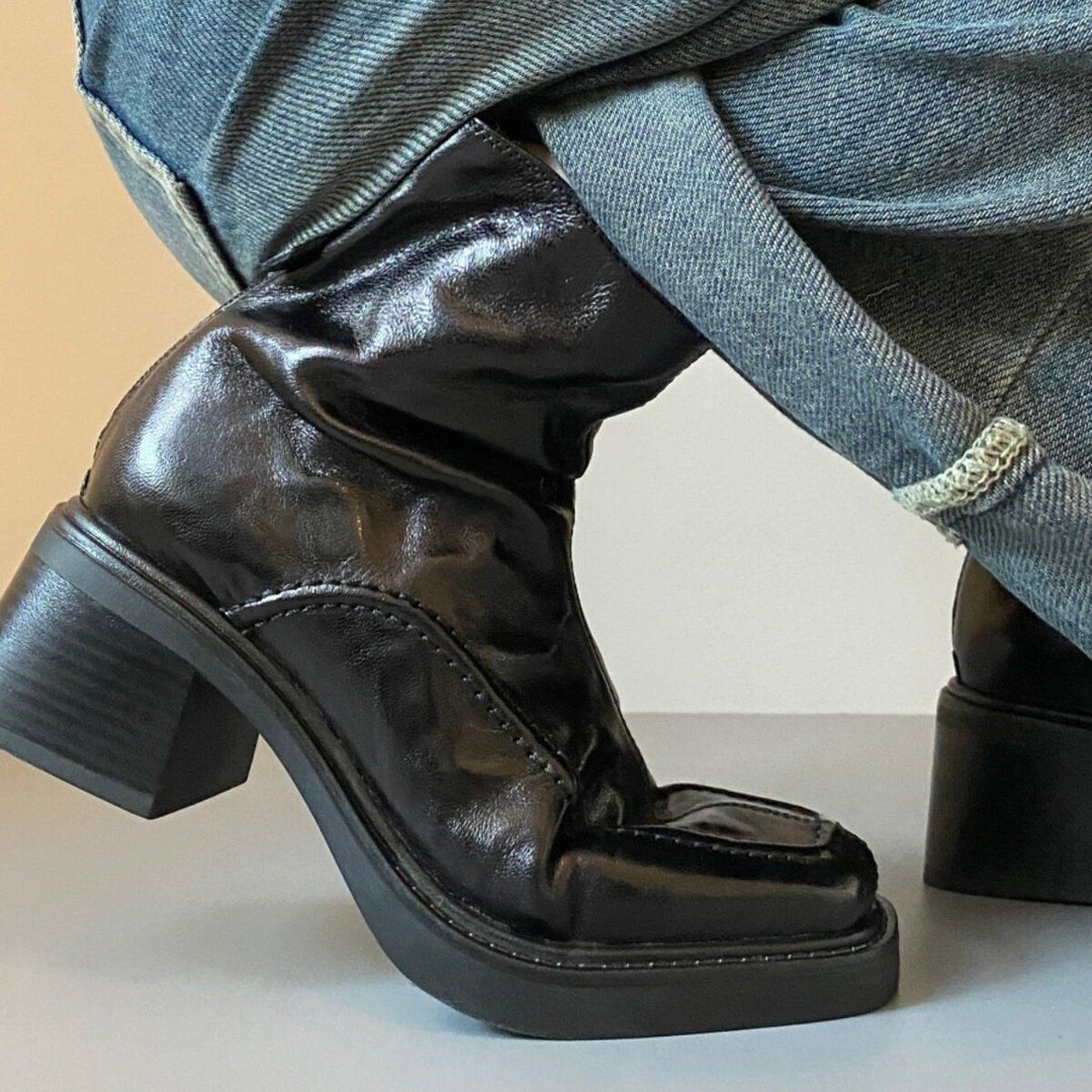 Damen Ankle-Boots im Mokassin‑Moccasin‑Look mit mittlerem Blockabsatz und Rückreißverschluss Nord Taschen