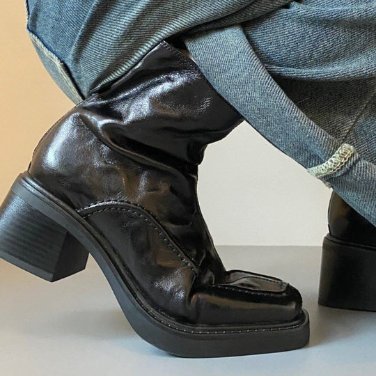 Damen Ankle-Boots im Mokassin‑Moccasin‑Look mit mittlerem Blockabsatz und Rückreißverschluss Nord Taschen