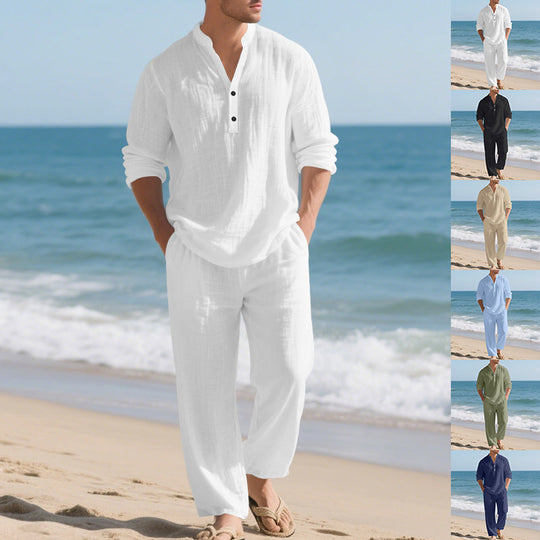 Herren komfortables Homewear-Set mit eleganter Knopfleiste und langen Hosen