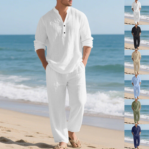 Herren komfortables Homewear-Set mit eleganter Knopfleiste und langen Hosen