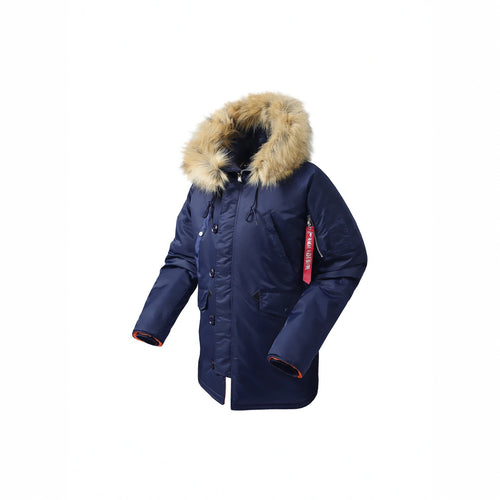 Herren langer isolierter Parka mit Kunstfellkapuze und Thermowattierung Nord Taschen