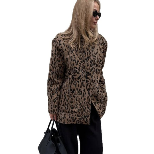 Damen Kurz geschnittener Kunstpelzmantel mit Leopardmuster und kastiger Silhouette Nord Taschen