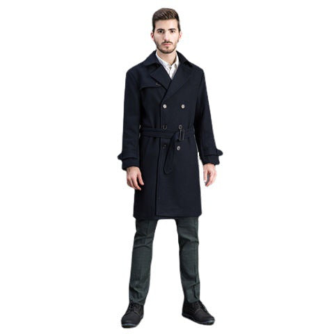 Herren Wollmantel im Trench-Look mit doppelter Knopfleiste und Schalkragen Nord Taschen