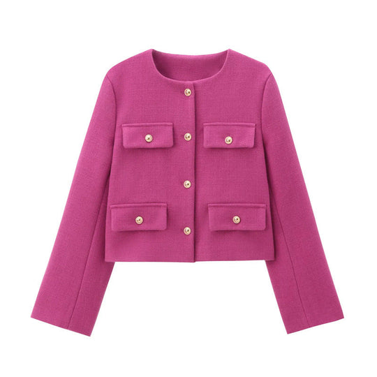 Damen Modische Kurzjacke mit dekorativen Knöpfen und praktischen Taschen