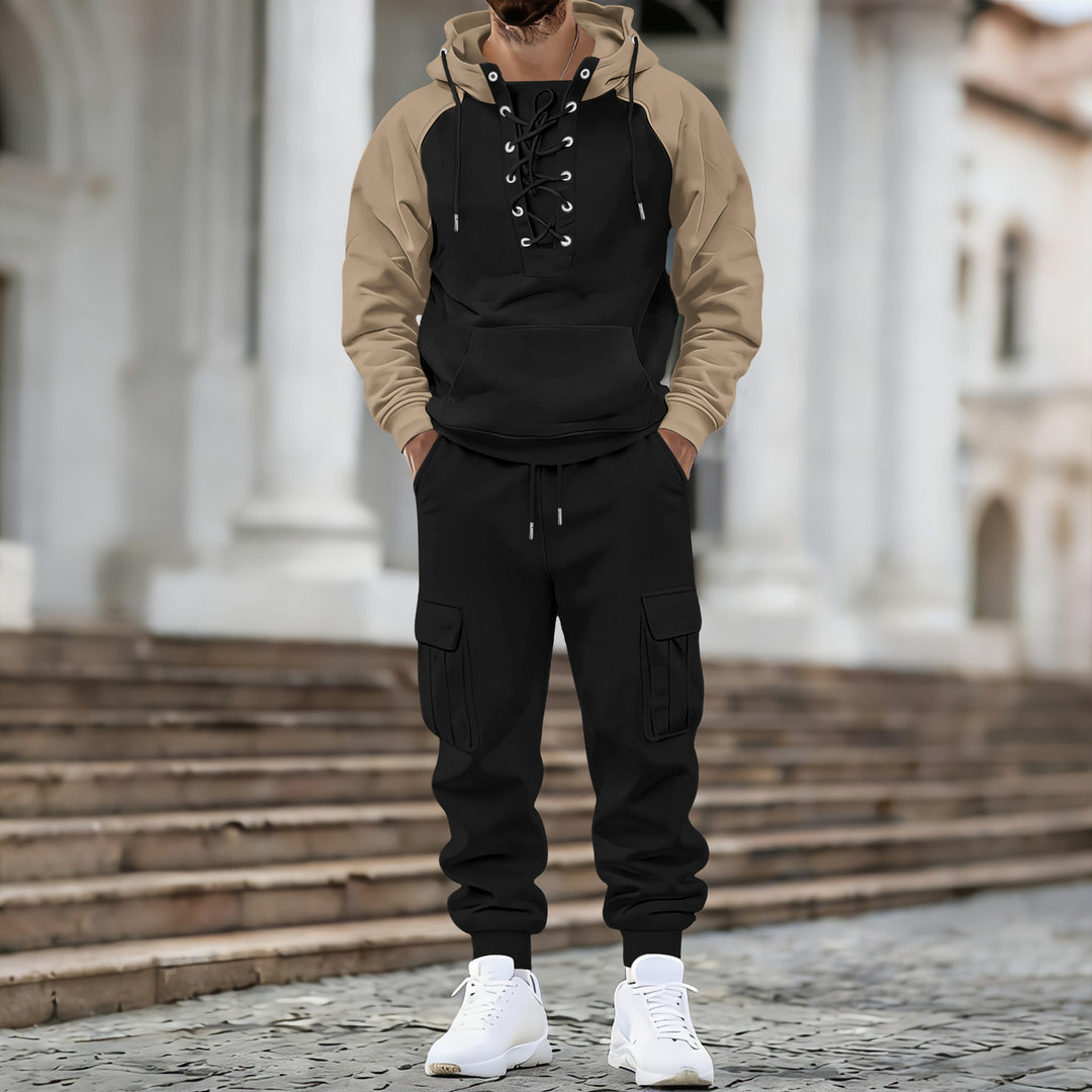 Herren Kapuzen-Sweatshirt mit vorn geschnürter Blende, Raglanärmeln und Kängurutasche Nord Taschen