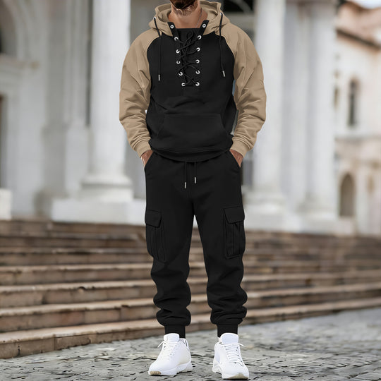 Herren Kapuzen-Sweatshirt mit vorn geschnürter Blende, Raglanärmeln und Kängurutasche Nord Taschen