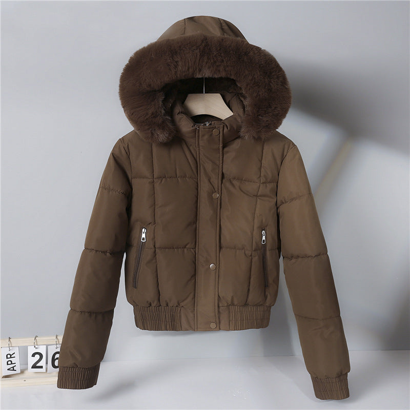 Damen nan kurze gesteppte Bomberjacke mit warmer Kapuze, abnehmbarem Webpelzrand, elastischem Bund und Thermofutter Nord Taschen