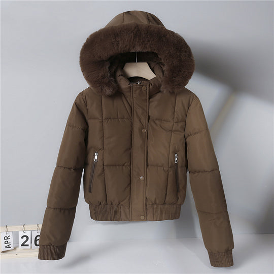 Damen nan kurze gesteppte Bomberjacke mit warmer Kapuze, abnehmbarem Webpelzrand, elastischem Bund und Thermofutter Nord Taschen