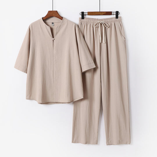 Unisex Lockeres Lounge-Set mit Stehkragen-Halbarmshirt und Elastischer Bundhose Nord Taschen