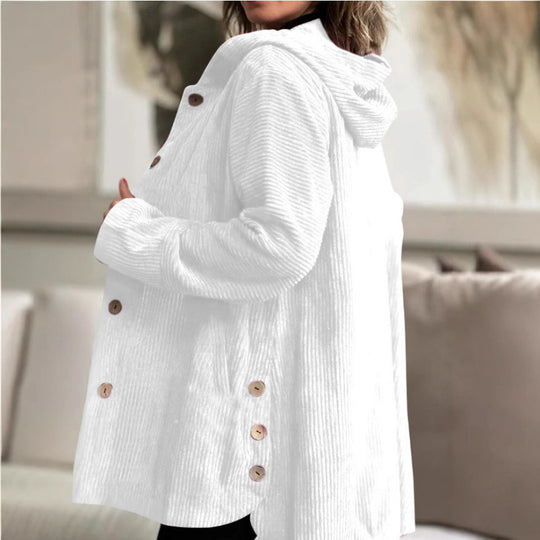 Damen Langer Kapuzen-Strickcardigan mit Rippenstruktur, Knopfleiste und Seitentaschen Nord Taschen