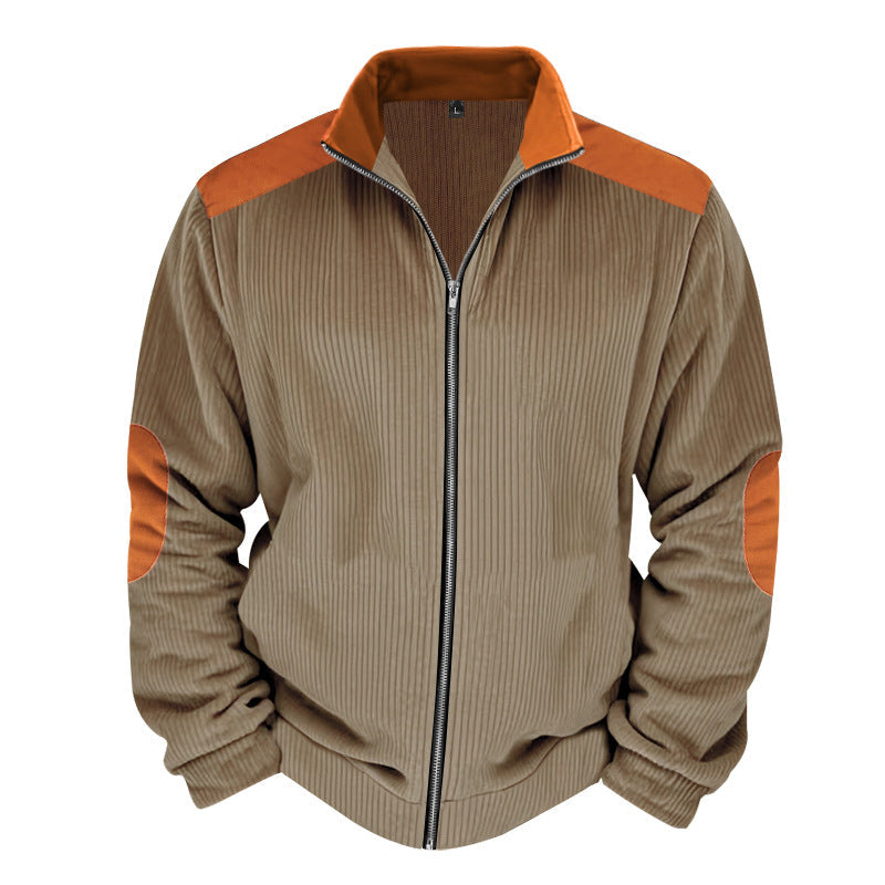 Herren Sportliche Zip-Jacke mit Rippenstruktur und Kontrastärmel