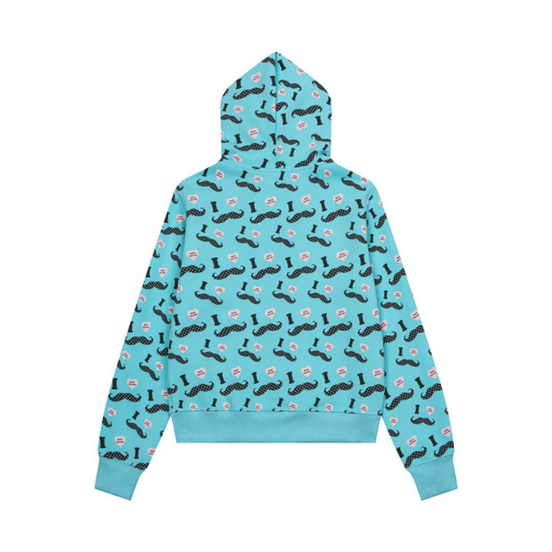 Damen Kurze Kapuzen‑Sweatjacke im Grafik-Print mit Rippbündchen und Kängurutaschen Nord Taschen