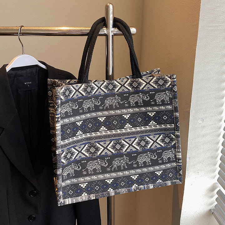 Damen Jute-Tragetasche mit kunstvollem Elefantenmuster und robusten Griffen Nord Taschen