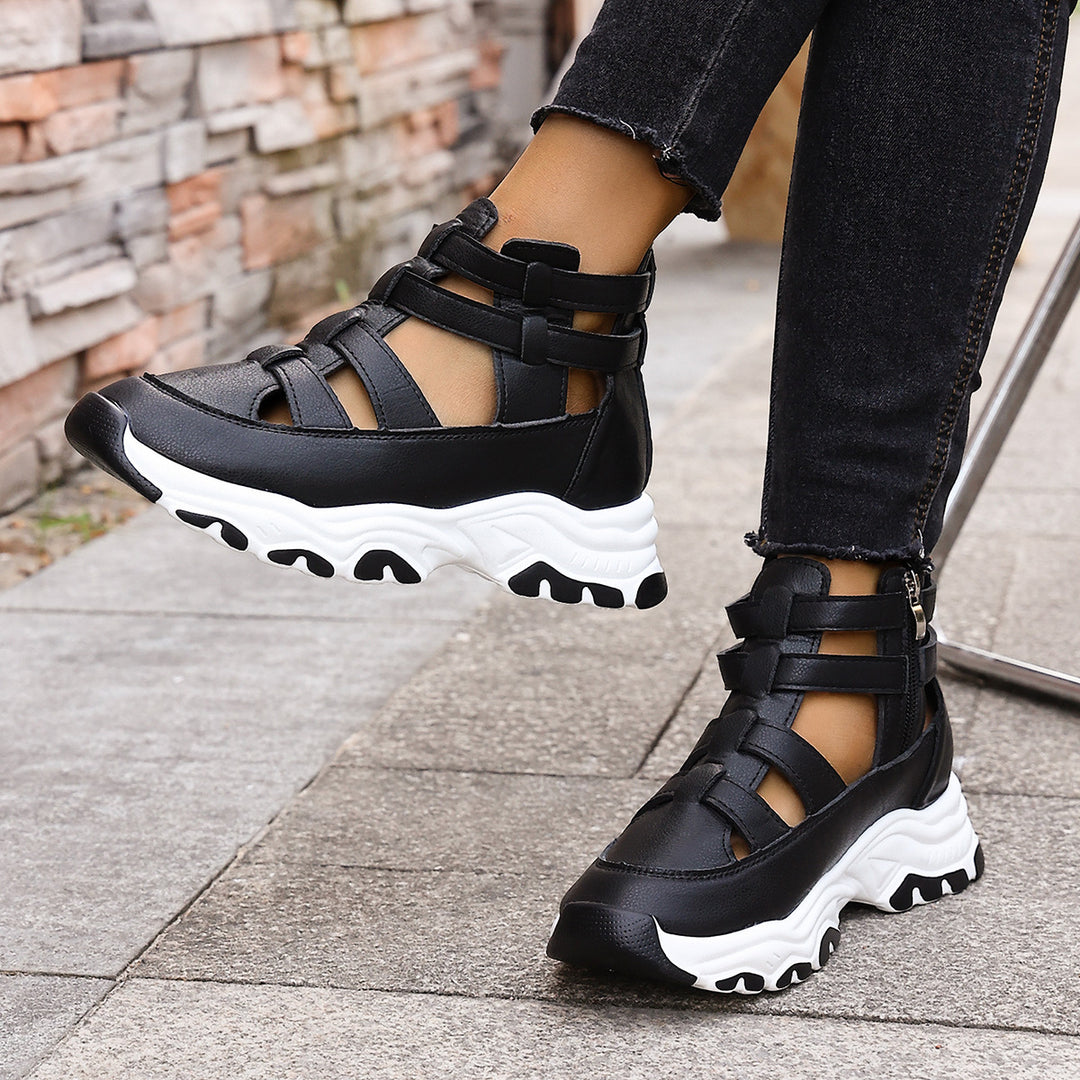 Damen  Keil-Sneaker-Sandalette mit Cut-Out Riemen, seitlichem Reißverschluss und profilierter Plateausohle Nord Taschen