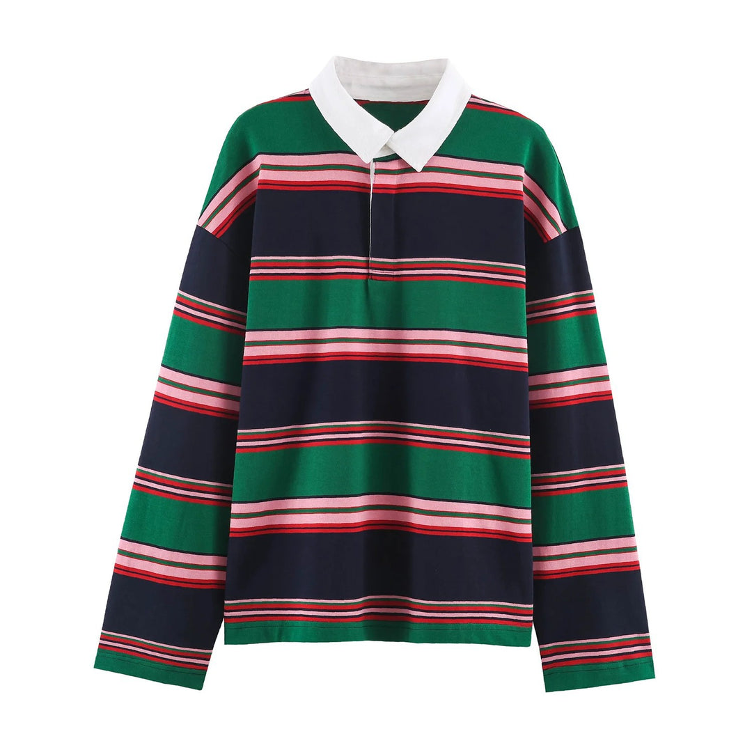 Damen Rugby‑Polo‑Shirt mit Kontrastkragen und breitem Blockstreifen Nord Taschen