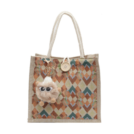 Damen modische Jute-Tragetasche mit buntem Grafikdesign Nord Taschen