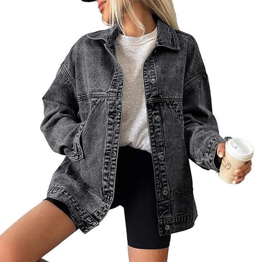 Damen Oversize-Jeansjacke mit kastigem Schnitt und markanten Naht-Details Nord Taschen
