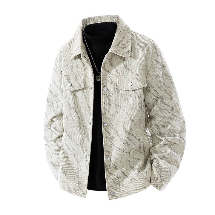 Men's  marbled corduroy snap-front collared trucker jacket with chest flap pockets Nord Taschen