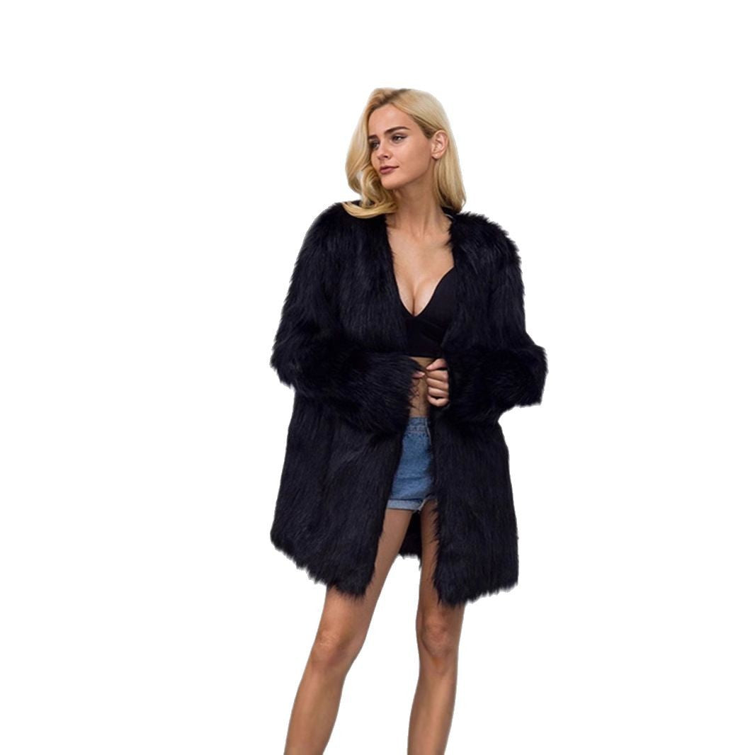 Damen Midicropped Kunstpelz‑Mantel mit gerader Silhouette und pflegeleichtem Futter Nord Taschen